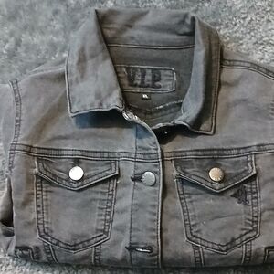Black Cropped Stone Washed -Gray Denim Jacket Size- Small